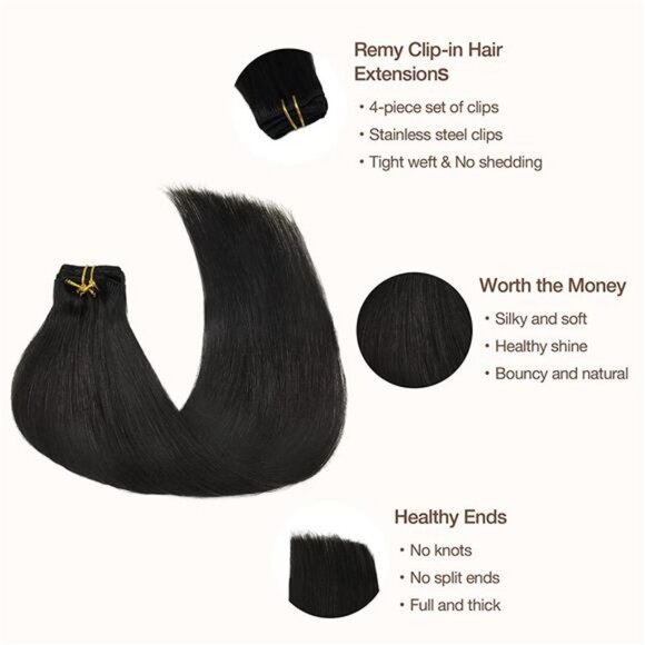 60g 4pcs Natural Silky Straight Hair Extension, Natural Black #1B 14" for Women - Picture 1 of 7